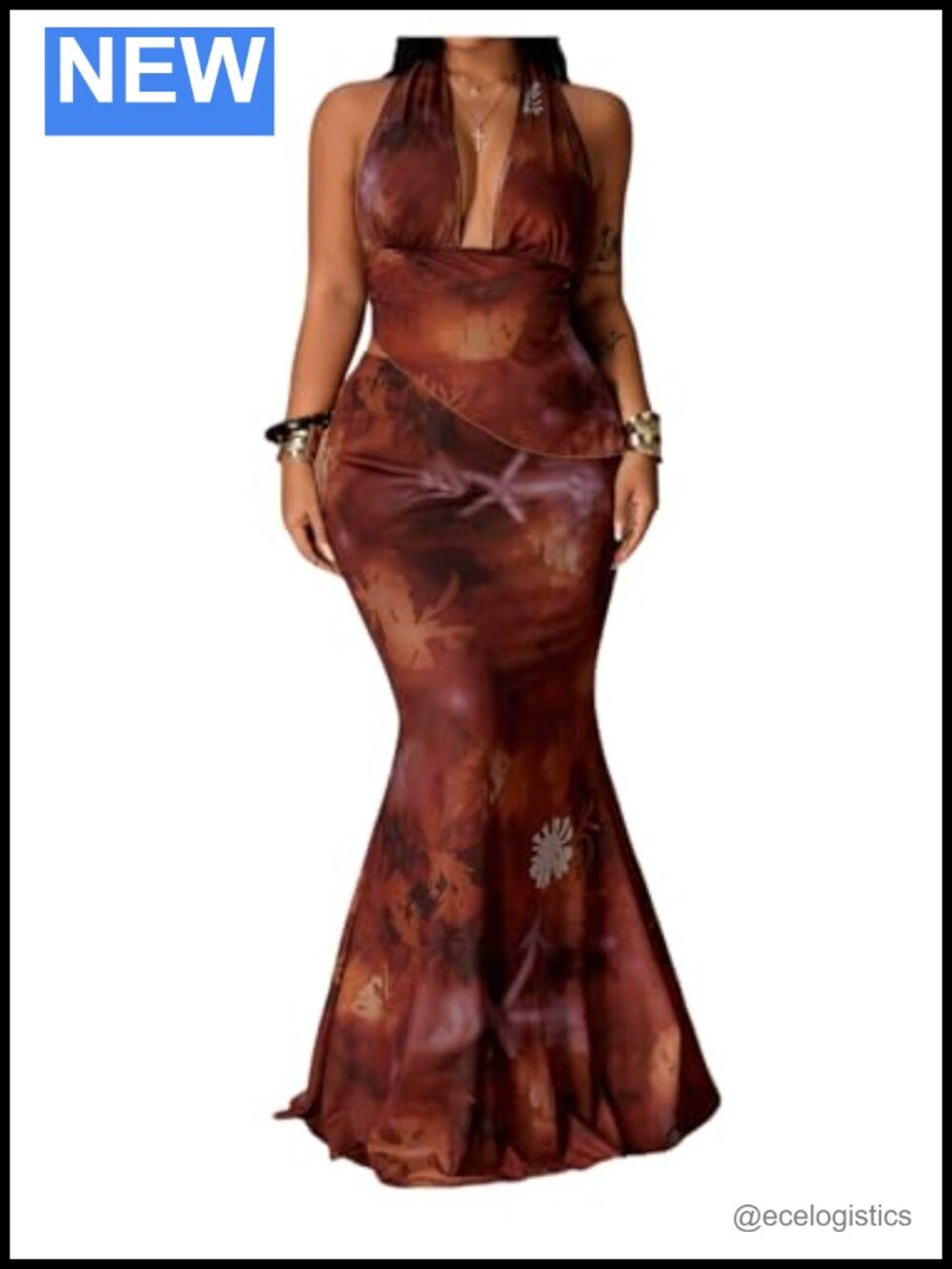 Women's Plus 2 Piece Halter Maxi Skirt Set Boho Graphic Print Sleeveless